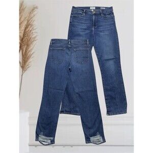 Frame Le High Straight Jeans Women's Size 30 Distressed Hem Stretch Blue Denim